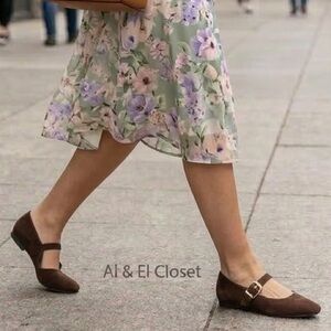 DV by Dolce Vita Mauryce Brown Faux Suede Mary Jane Flats Gold Buckle 6.5 NWB